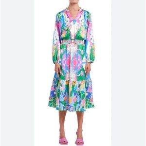 CIEBON Irena Floral Long Sleeve Satin Dress